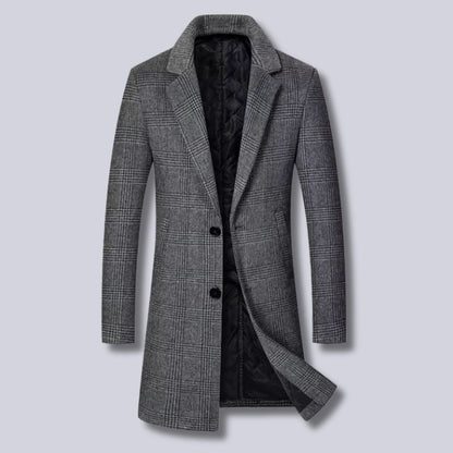Herren Woll Trenchcoat Kariert – Langer Mantel im klassischen Karo-Design