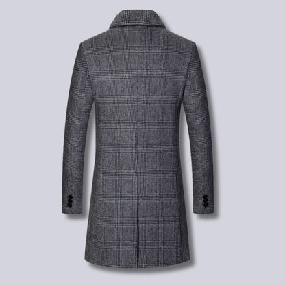 Herren Woll Trenchcoat Kariert – Langer Mantel im klassischen Karo-Design