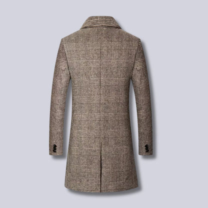 Herren Woll Trenchcoat Kariert – Langer Mantel im klassischen Karo-Design