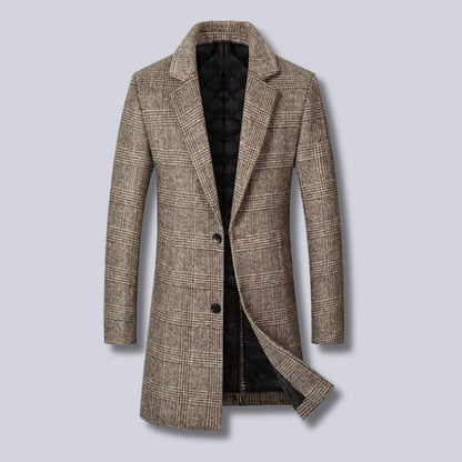 Herren Woll Trenchcoat Kariert – Langer Mantel im klassischen Karo-Design