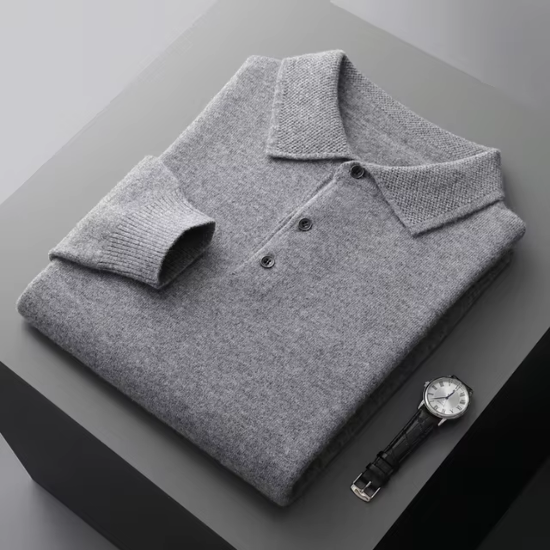 Herren Wollpolo Pullover – Strickpullover mit Polokragen