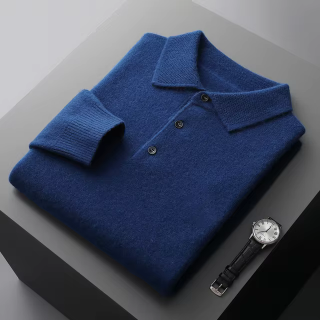 Herren Wollpolo Pullover – Strickpullover mit Polokragen