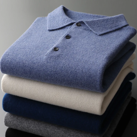 Herren Wollpolo Pullover – Strickpullover mit Polokragen