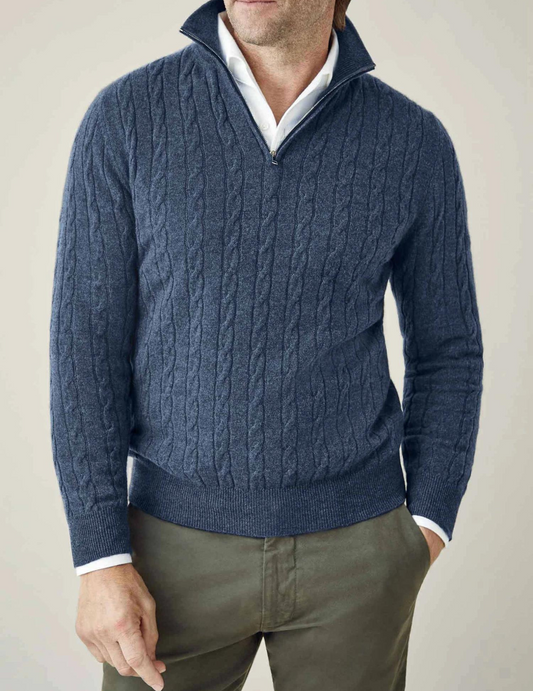 Herren Zopfmuster Strickjacke mit Reißverschluss – Warmer Pullover