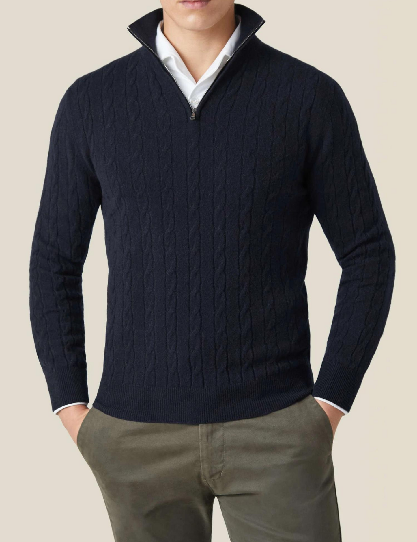 Herren Zopfmuster Strickjacke mit Reißverschluss – Warmer Pullover