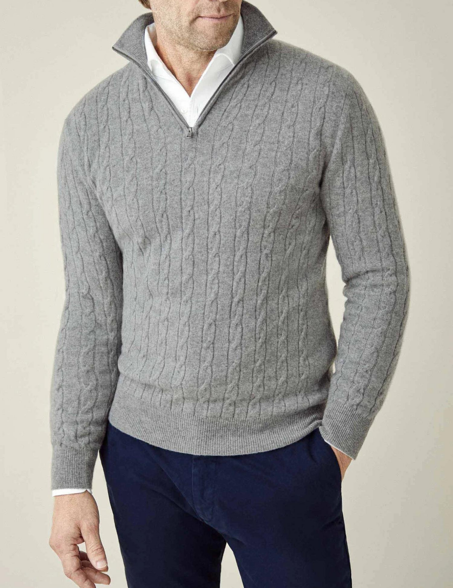 Herren Zopfmuster Strickjacke mit Reißverschluss – Warmer Pullover