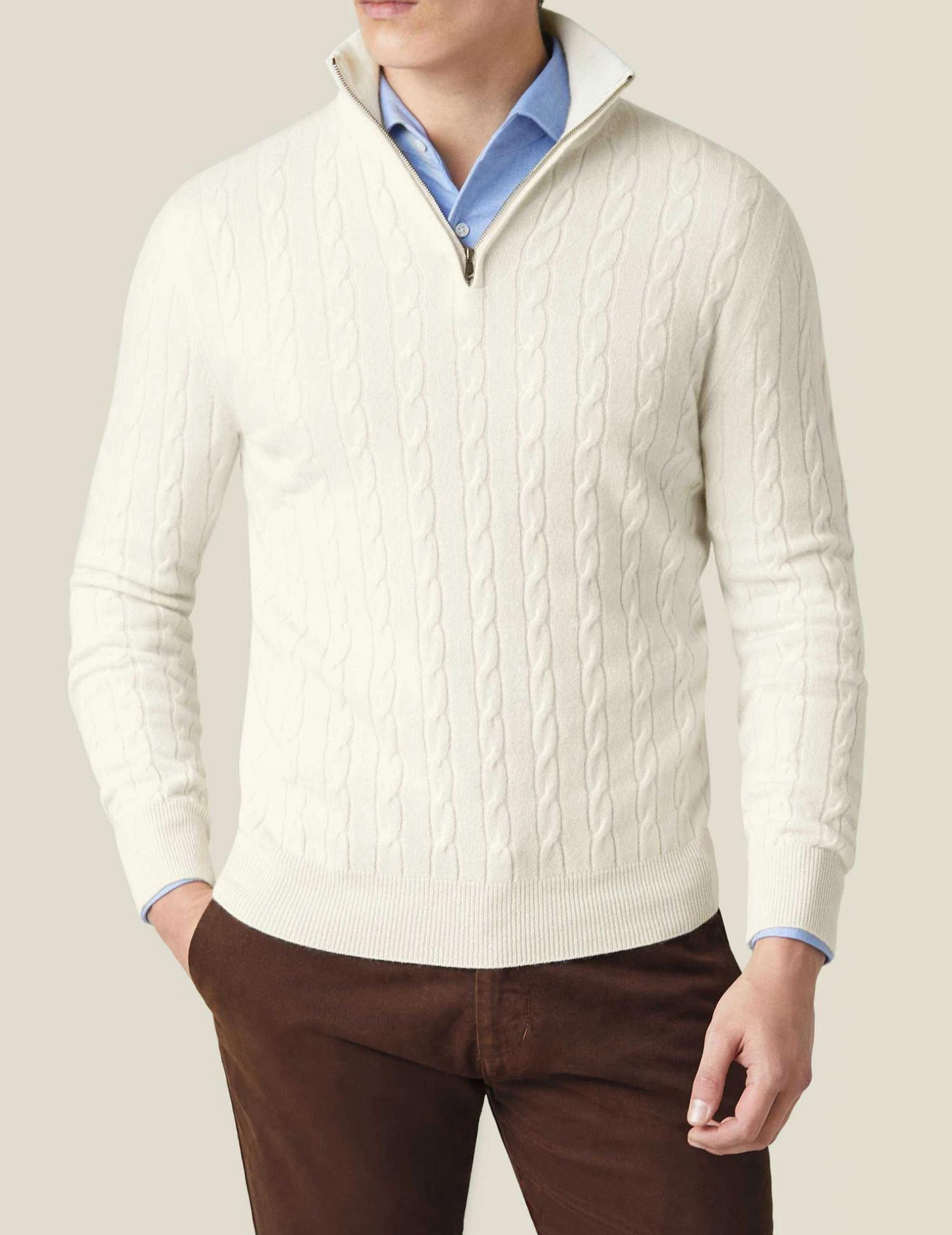 Herren Zopfmuster Strickjacke mit Reißverschluss – Warmer Pullover