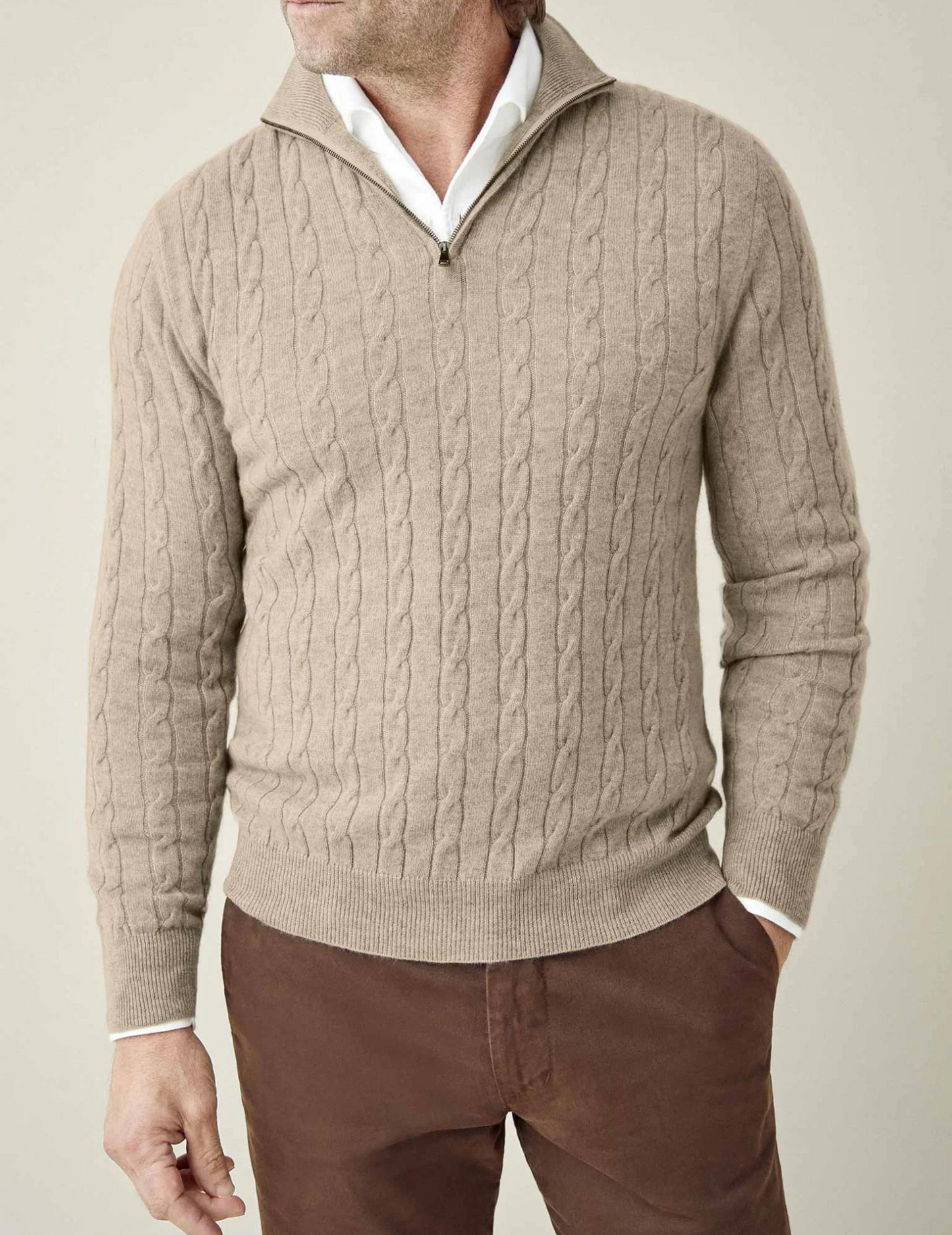 Herren Zopfmuster Strickjacke mit Reißverschluss – Warmer Pullover