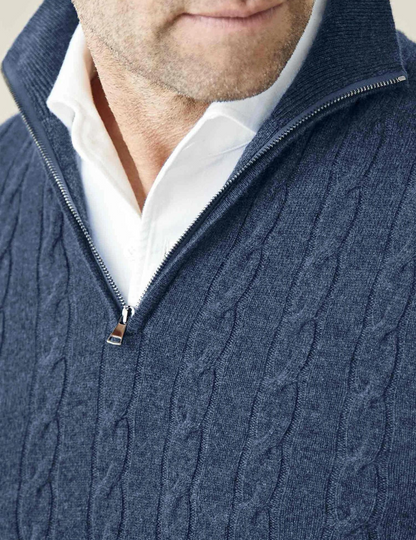 Herren Zopfmuster Strickjacke mit Reißverschluss – Warmer Pullover