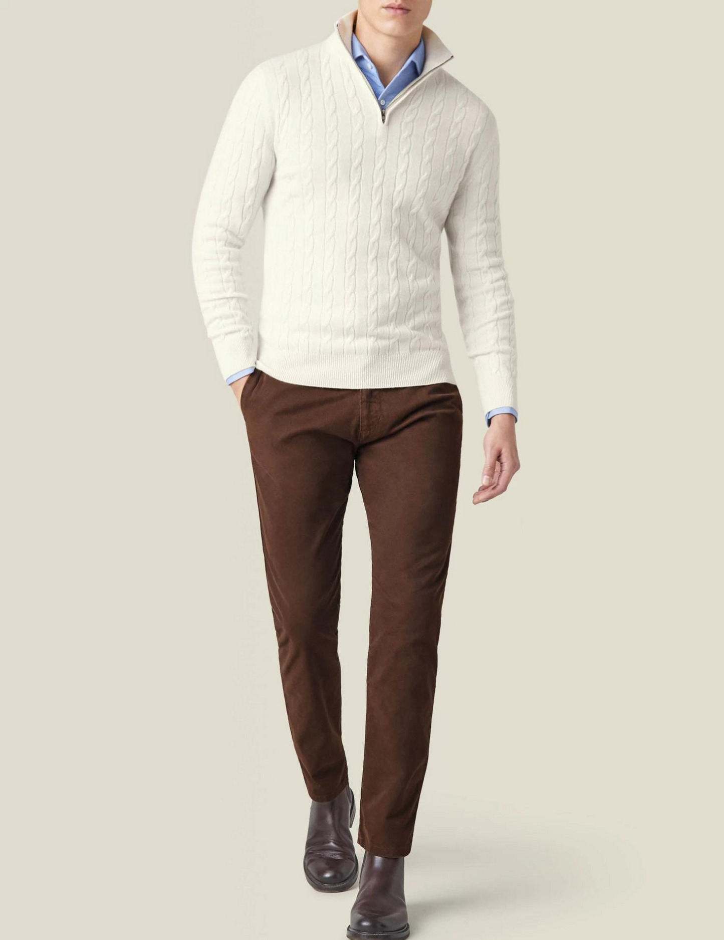 Herren Zopfmuster Strickjacke mit Reißverschluss – Warmer Pullover