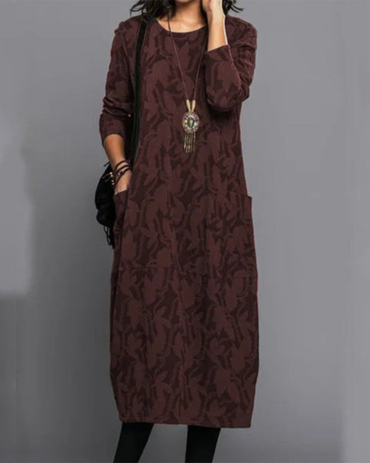 Adele | Langärmeliges Damenkleid mit Print und Taschen | Elegant, bequem & vielseitig