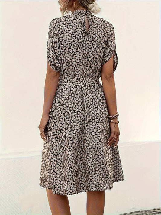 Allover-Print-Gürtelkleid Für Frühling Und Sommer