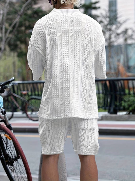 Andrew | Bequemes Strickset mit V-Ausschnitt und passenden Shorts für Herren | Stilvoll, komfortabel & vielseitig