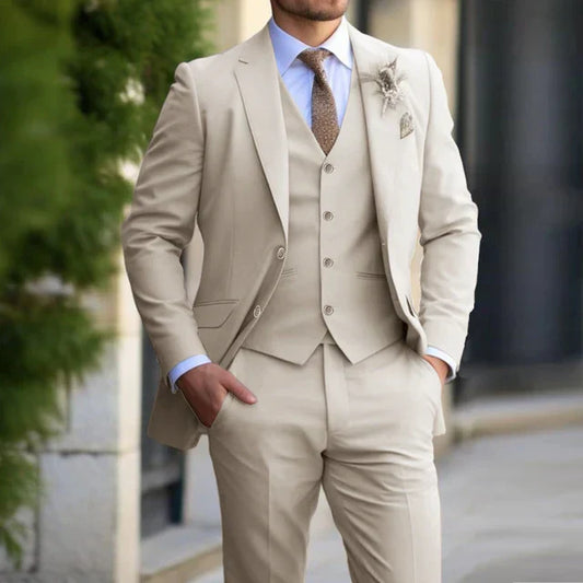 Bence | Dreiteiliges Herrenanzug-Set mit Stehkragenblazer, Weste und Hose im modernen Stil