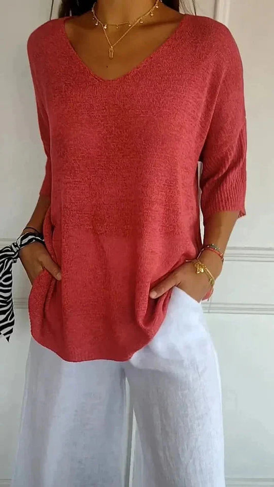 Comfortable Women's Knit Top with V-Neck Chiara