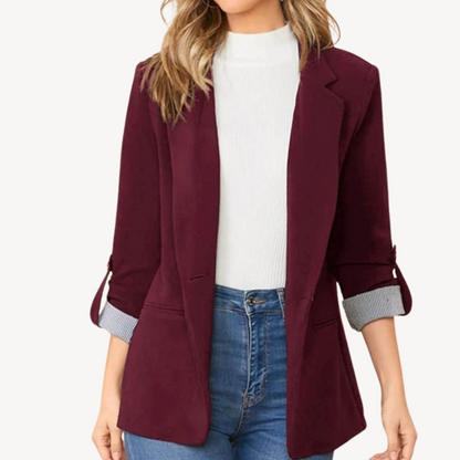 Women's Blazer Jacket – Casual 3/4 Sleeve Transitional Jacket in Modern Style