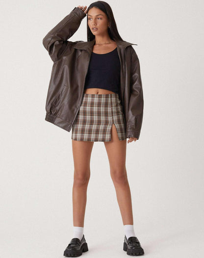 Women's leather jacket oversized – fashionable transitional jacket in a loose cut