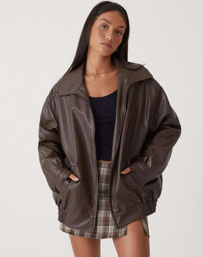 Women's leather jacket oversized – fashionable transitional jacket in a loose cut