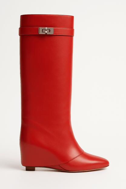 Damen Lederstiefel – Kniehoch mit Shark Lock Detail
