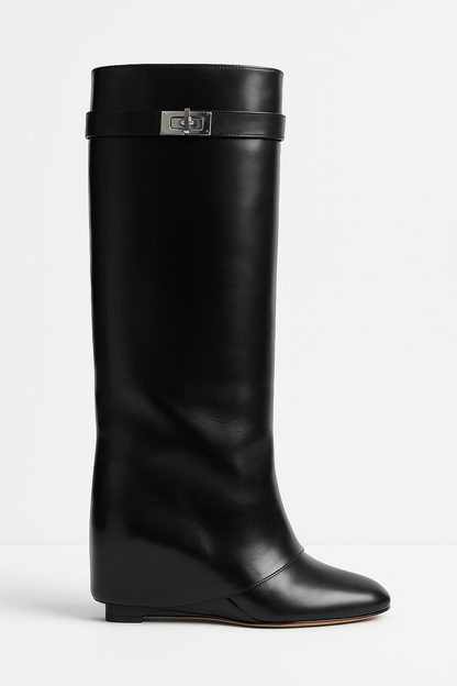 Damen Lederstiefel – Kniehoch mit Shark Lock Detail