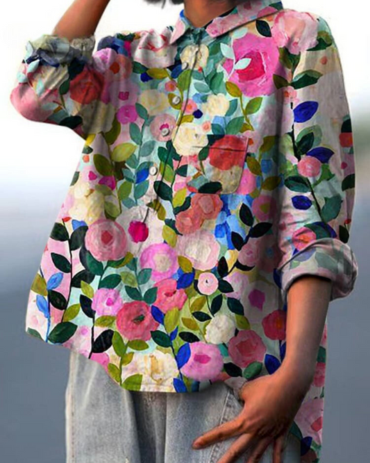 Women's Purple Blouse | Floral Pattern Shirt Dress for a Fresh, Casual Look