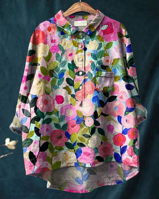 Women's Purple Blouse | Floral Pattern Shirt Dress for a Fresh, Casual Look