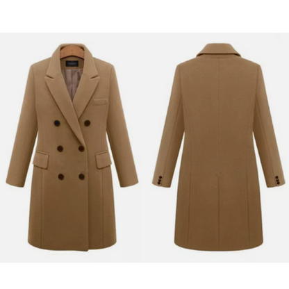 Women's Coat Double-Breasted Long – With Notched Collar for Smart Casual & Formal
