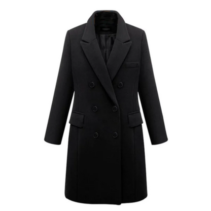 Women's Coat Double-Breasted Long – With Notched Collar for Smart Casual & Formal