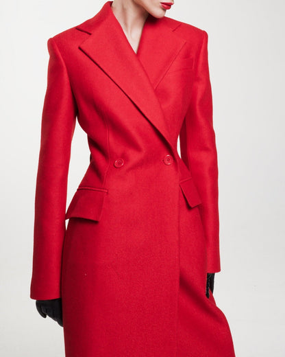 Women's Coat Double-Breasted – Long Winter Coat in Classic Design