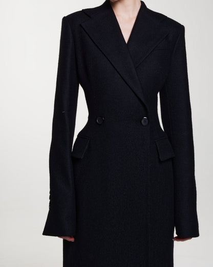 Women's Coat Double-Breasted – Long Winter Coat in Classic Design