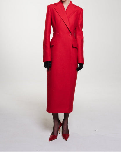 Women's Coat Double-Breasted – Long Winter Coat in Classic Design