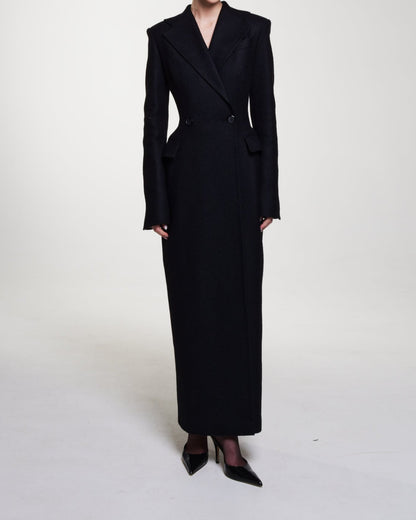 Women's Coat Double-Breasted – Long Winter Coat in Classic Design