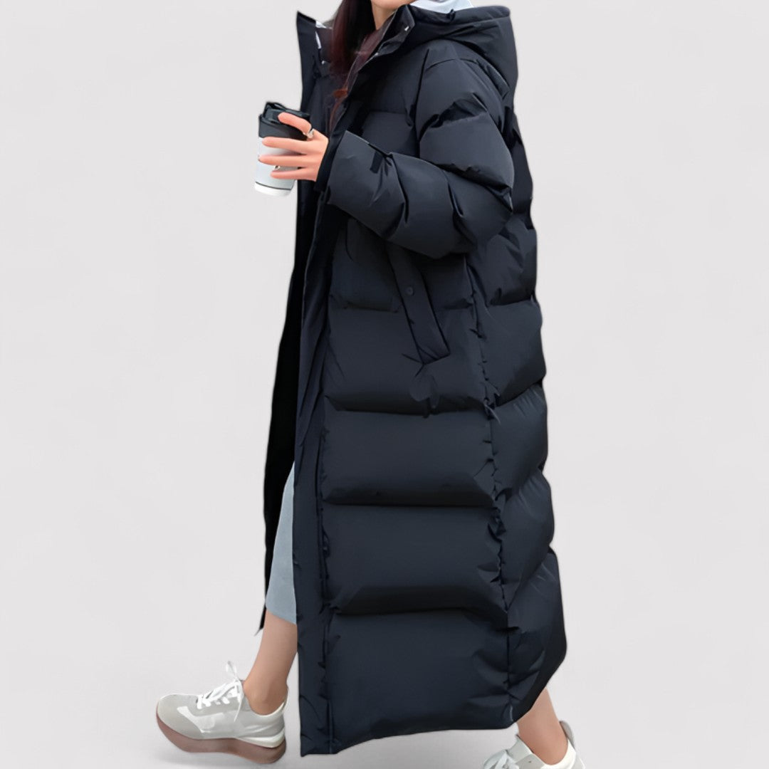 Women's Parka – Long Quilted Coat Black with Hood & Waterproof