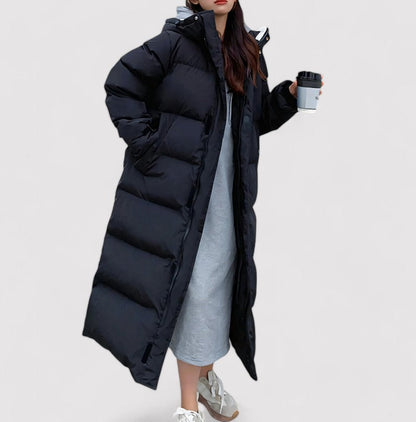 Women's Parka – Long Quilted Coat Black with Hood & Waterproof