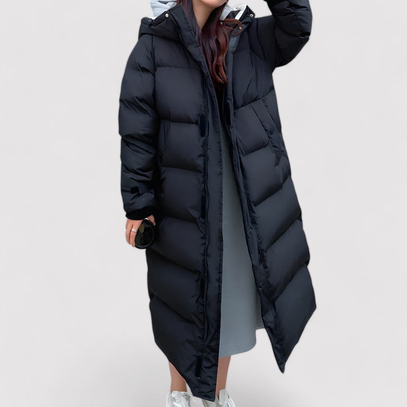 Women's Parka – Long Quilted Coat Black with Hood & Waterproof