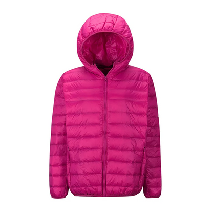 Women's ultralight puffer jacket with hood – foldable quilted jacket for travel