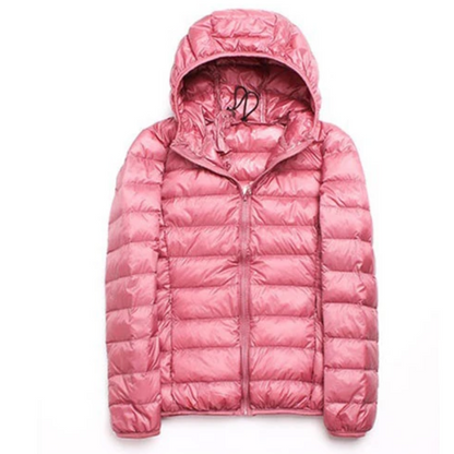 Women's ultralight puffer jacket with hood – foldable quilted jacket for travel