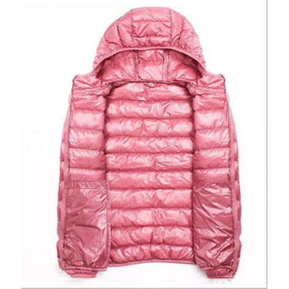 Women's ultralight puffer jacket with hood – foldable quilted jacket for travel