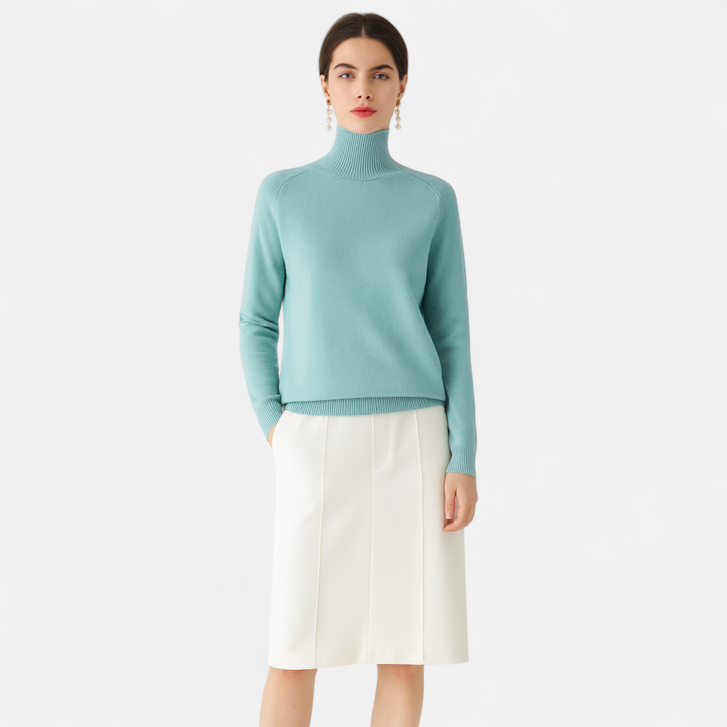 Damen Pullover aus Merinowolle und Kaschmir – Stehkragen