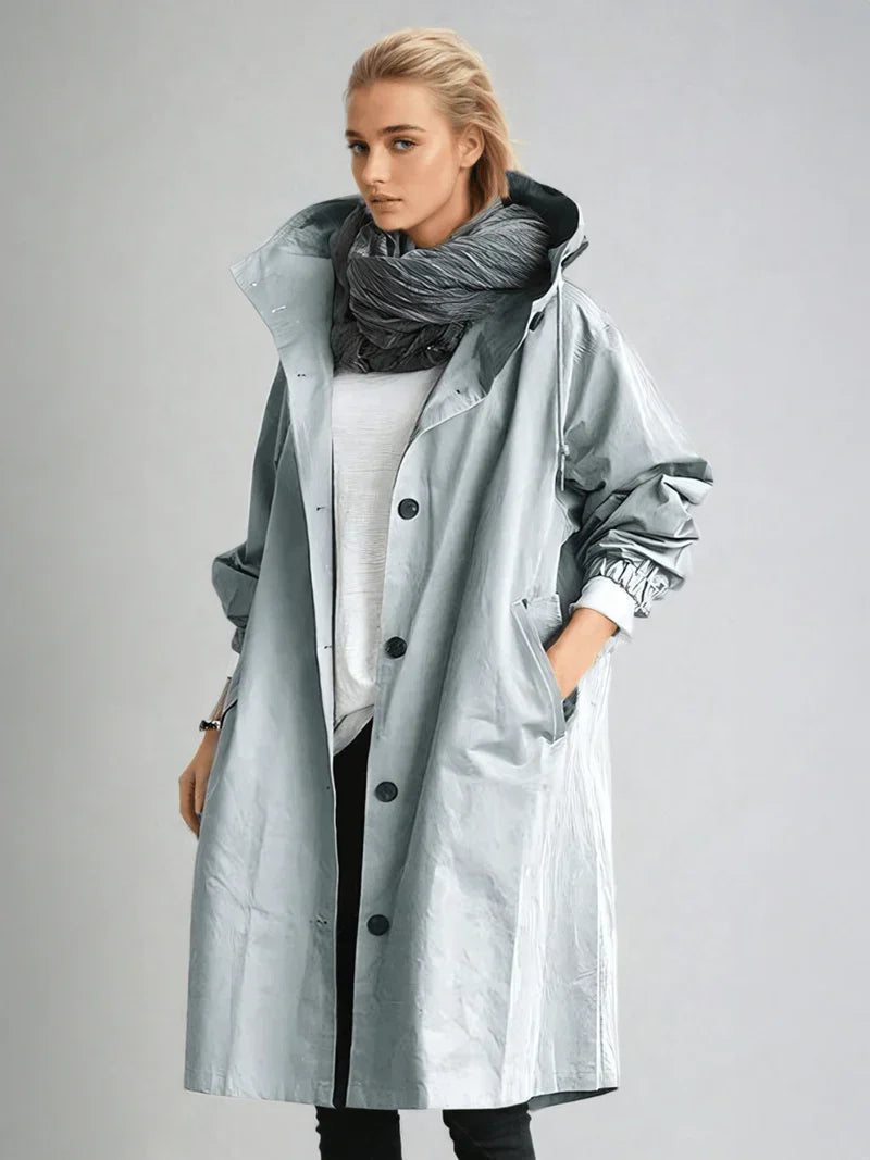 Damen Regenmantel Wasserdicht – Leicht, Oversized mit hohem Kragen