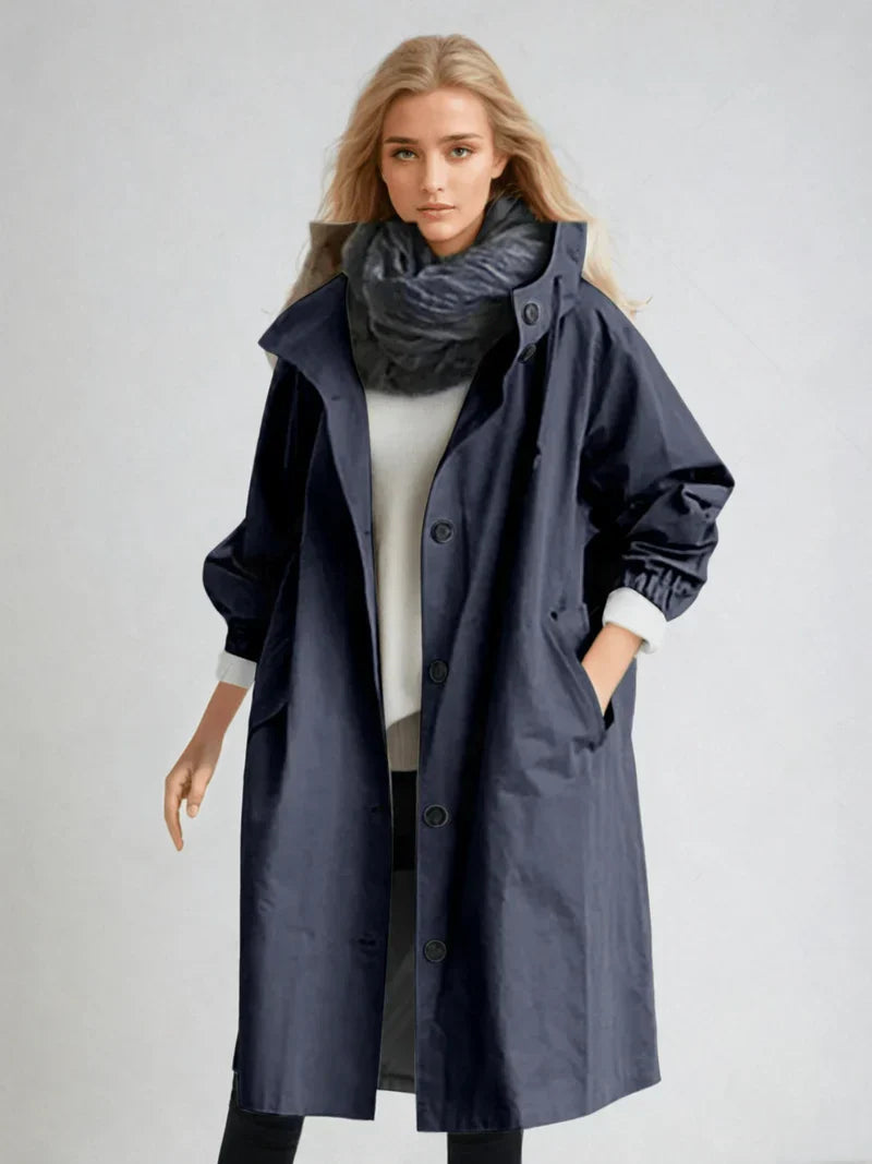 Damen Regenmantel Wasserdicht – Leicht, Oversized mit hohem Kragen