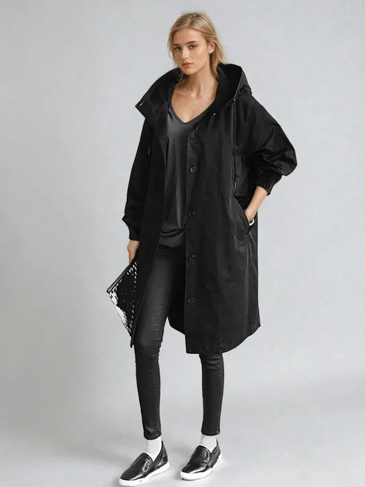Damen Regenmantel Wasserdicht – Leicht, Oversized mit hohem Kragen