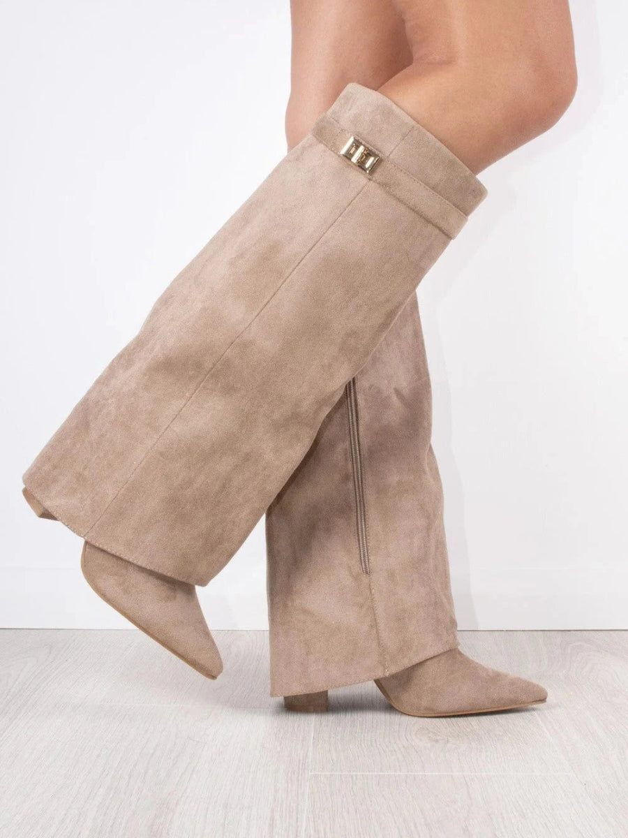 Damen Stiefel – Kniehoch mit weitem Schaft & Blockabsatz