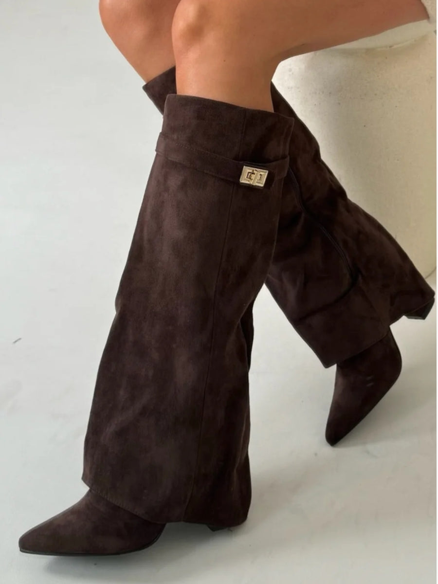 Damen Stiefel – Kniehoch mit weitem Schaft & Blockabsatz