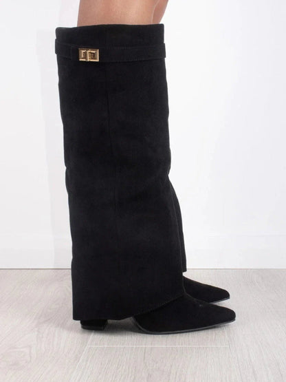 Damen Stiefel – Kniehoch mit weitem Schaft & Blockabsatz