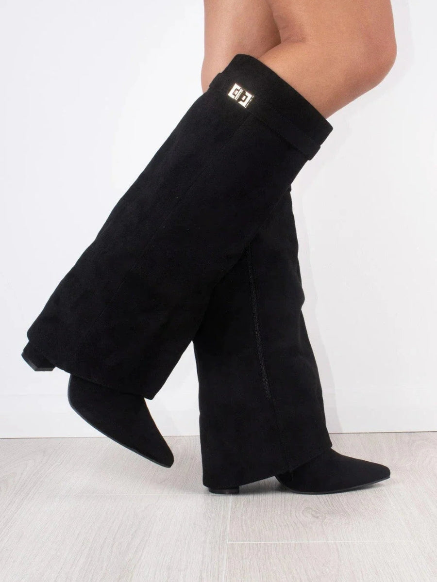 Damen Stiefel – Kniehoch mit weitem Schaft & Blockabsatz