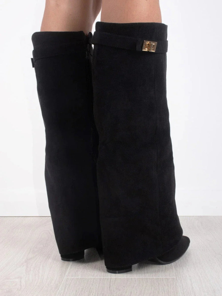Damen Stiefel – Kniehoch mit weitem Schaft & Blockabsatz