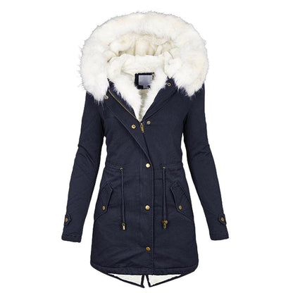 Women's winter jacket with hood – warm & stylish with button details