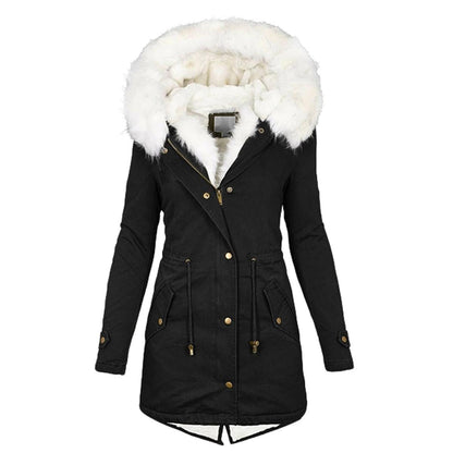 Women's winter jacket with hood – warm & stylish with button details