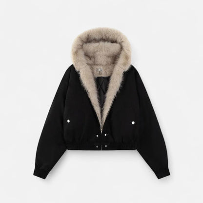 Women's winter coat with hood – vintage style with fur collar